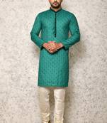 Ranak Sea Green Cotton & Jacquard Kurta Pajama