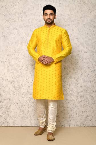 Ranak Yellow Art Silk Kurta Pajama