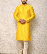 Ranak Yellow Art Silk Kurta Pajama