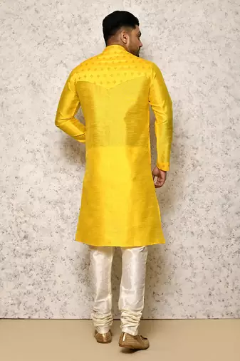 Ranak Yellow Art Silk Kurta Pajama