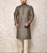 Ranak Navy Blue Cotton & Jacquard Kurta Pajama