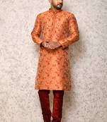 Ranak Orange Art Silk Kurta Pajama