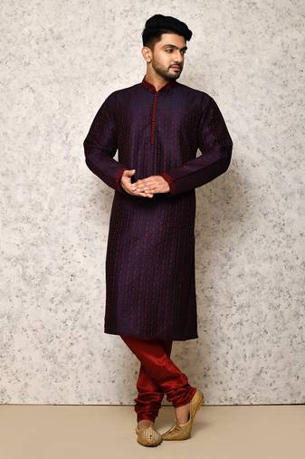 Ranak Navy Blue Art Silk Kurta Pajama
