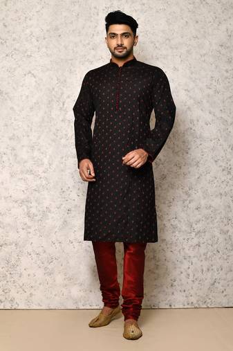 Ranak Black Cotton & Jacquard Kurta Pajama