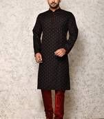 Ranak Black Cotton & Jacquard Kurta Pajama