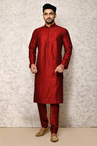 Ranak Maroon Art Silk Kurta Pajama