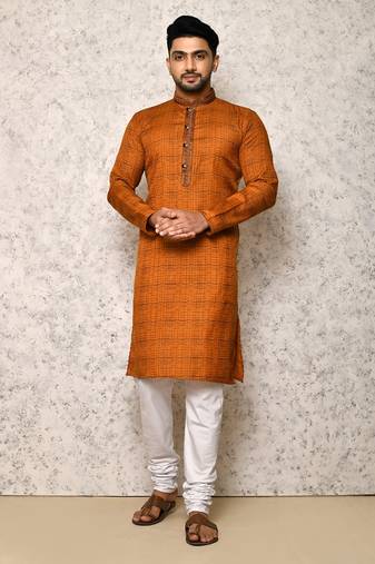Ranak Orange Cotton & Lycra Kurta Pajama