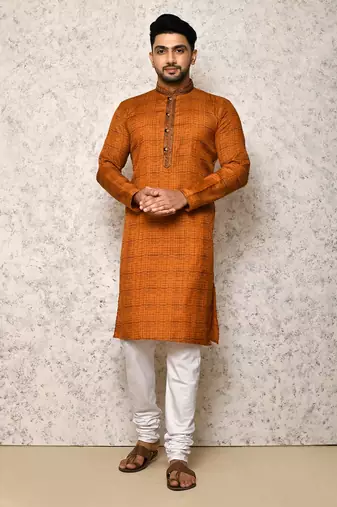 Ranak Orange Cotton & Lycra Kurta Pajama