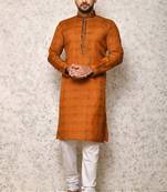 Ranak Orange Cotton & Lycra Kurta Pajama
