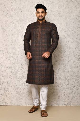 Ranak Black Cotton & Lycra Kurta Pajama