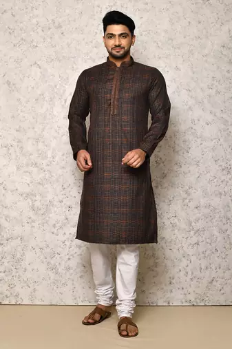 Ranak Black Cotton & Lycra Kurta Pajama