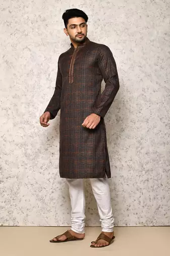 Ranak Black Cotton & Lycra Kurta Pajama