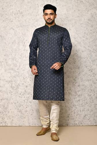 Ranak Grey Cotton & Jacquard Kurta Pajama