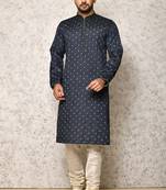 Ranak Grey Cotton & Jacquard Kurta Pajama