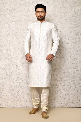 Ranak White Art Silk Kurta Pajama