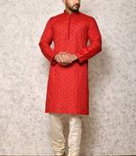 Ranak Red Cotton & Jacquard Kurta Pajama