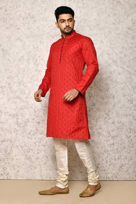 Ranak Red Cotton & Jacquard Kurta Pajama 2