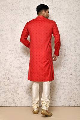 Ranak Red Cotton & Jacquard Kurta Pajama 3