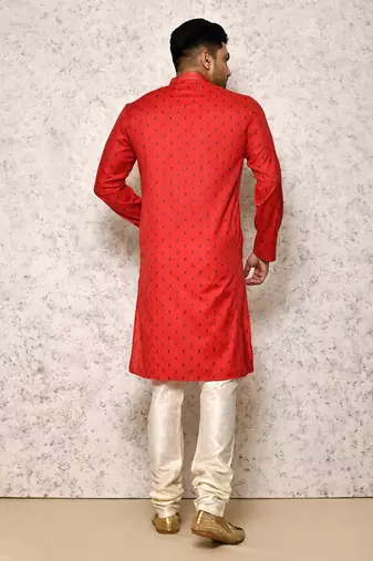Ranak Red Cotton & Jacquard Kurta Pajama