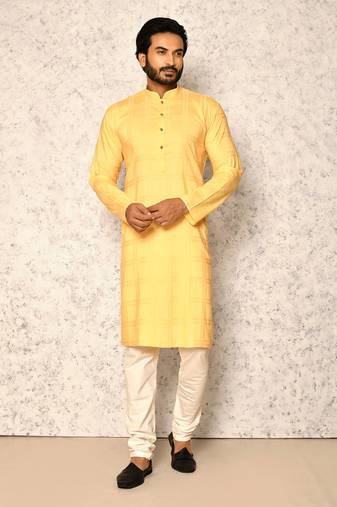 Ranak Yellow Cotton & Lycra Kurta Pajama
