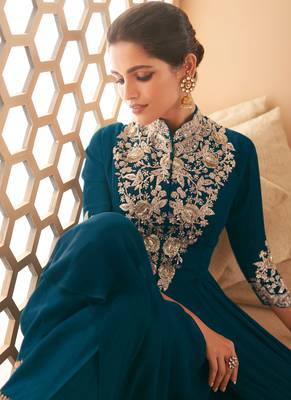 Teal Blue Georgette Embroidery Anarkali Salwar Kameez 2