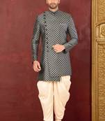 Ranak Grey & Beige Resham Tissue Silk Indo-Western