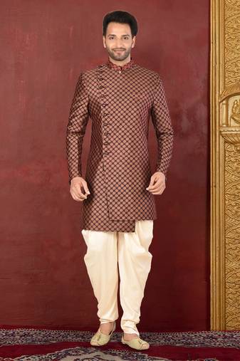 Ranak Brown & beige Resham Tissue Silk Indo-Western