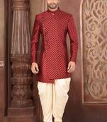 Ranak Red & Beige Resham Tissue Silk Indo-Western