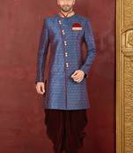 Ranak Blue & Maroon Mulbary Butti Silk Indo-Western