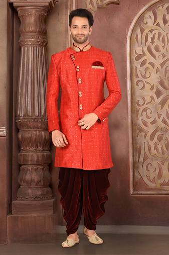 Ranak Red & Maroon Mulbary Butti Silk Indo-Western