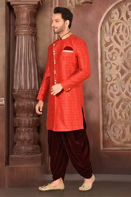 Ranak Red & Maroon Mulbary Butti Silk Indo-Western 2