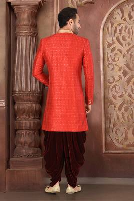 Ranak Red & Maroon Mulbary Butti Silk Indo-Western 3