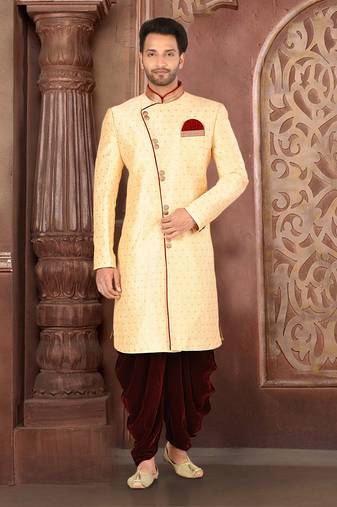 Ranak Cream & Maroon Mulbary Butti Silk Indo-Western