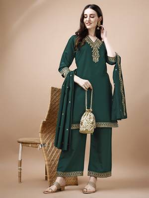 Hirvanti fashion women's chanderi silk embroidered straight kurta with palazzos and dupatta 2