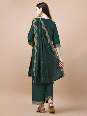 Hirvanti fashion women's chanderi silk embroidered straight kurta with palazzos and dupatta 4