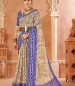 Blue Digital Printed Zari Work Cotton Silk Woven Saree With Blouse