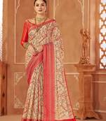 Red Digital Printed Zari Work Cotton Silk Woven Saree With Blouse