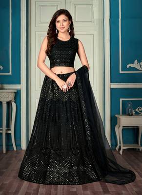 Black Net Sequin Work Lehenga 1