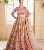 Beige Embroidered Art Silk Circular Lehenga With Blouse Up To 42" Size