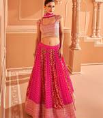 Pink Embroidered Chiffon Circular Lehenga With Blouse Up To 42" Size