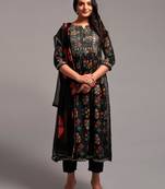 Black Printed Rayon Fabric Sequence Embroidered work Straight cut Kurta, Pant and Dupatta Set