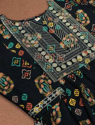 Black Printed Rayon Fabric Sequence Embroidered work Straight cut Kurta, Pant and Dupatta Set 5
