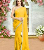 Yellow plain chiffon saree with blouse