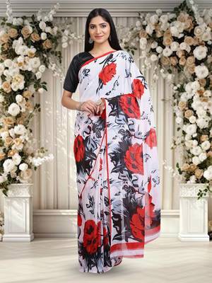 White Printed Georgette Saree With Blouse 1