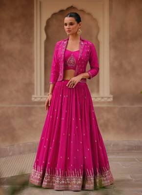 Pink Embroidered Chiffon Silk Circular Lehenga With Blouse. (Size Upto 42) Up To 42" Size 1