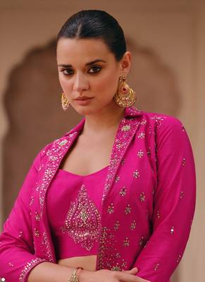 Pink Embroidered Chiffon Silk Circular Lehenga With Blouse. (Size Upto 42) Up To 42" Size 2