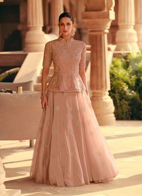 Light Pink Embroidered Organza Silk Circular Lehenga With Blouse. (Size Upto 42) Up To 42" Size 1