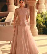 Light Pink Embroidered Organza Silk Circular Lehenga With Blouse. (Size Upto 42) Up To 42" Size