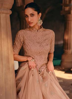 Light Pink Embroidered Organza Silk Circular Lehenga With Blouse. (Size Upto 42) Up To 42" Size 2