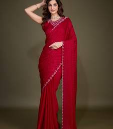 Red Satin Georgette Saree with swarovski Work & Blouse 